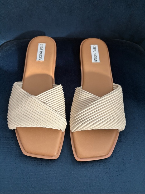 Steve Madden Shoes - Steve Madden Limitt Cream Woven Cross-Band Slide Slip On Flat Sandals Size 10M
